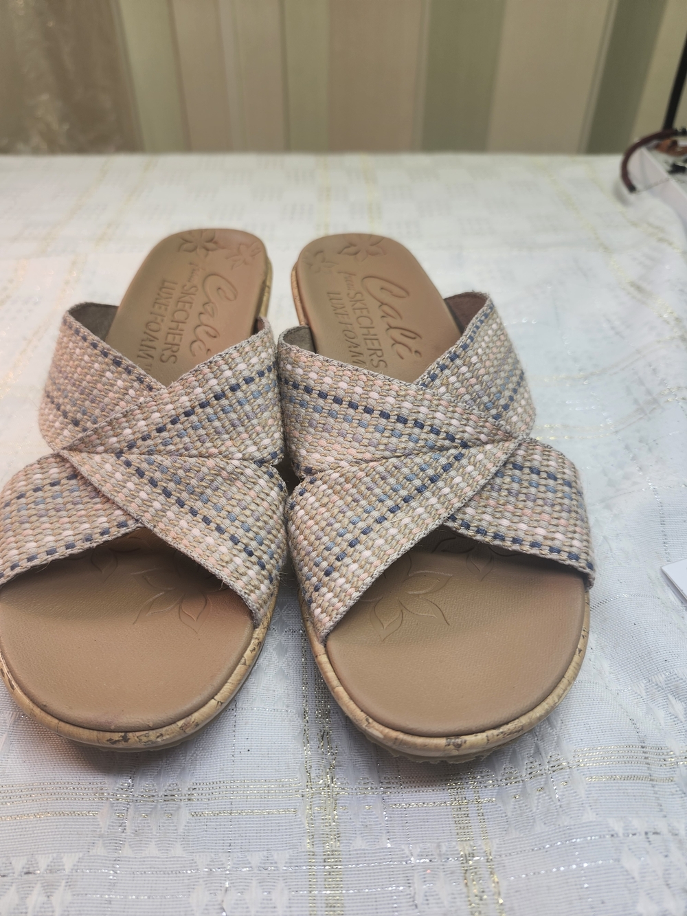 CALAS Women's Crossband Slide Sandals - Neutral Pastel Multi